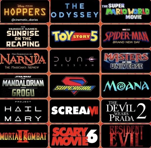 List of movies for the 2026 season